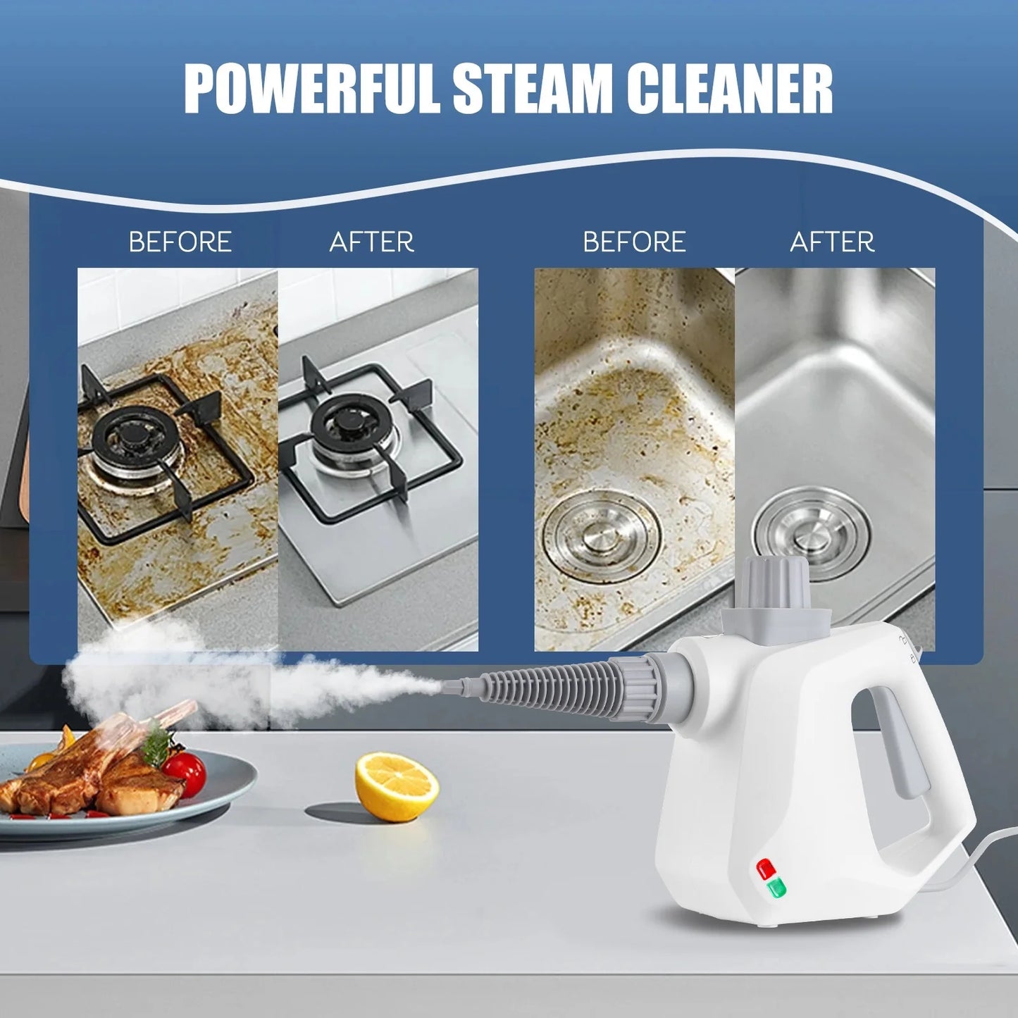 Handheld Steam Cleaner, Steamer for Cleaning, 10 in 1 Portable High Pressure Steam Upholstery Cleaner, Pressurized Steam Cleaner for Home Use, Furniture, Car, Sofa, Bathroom, Grill, Tile