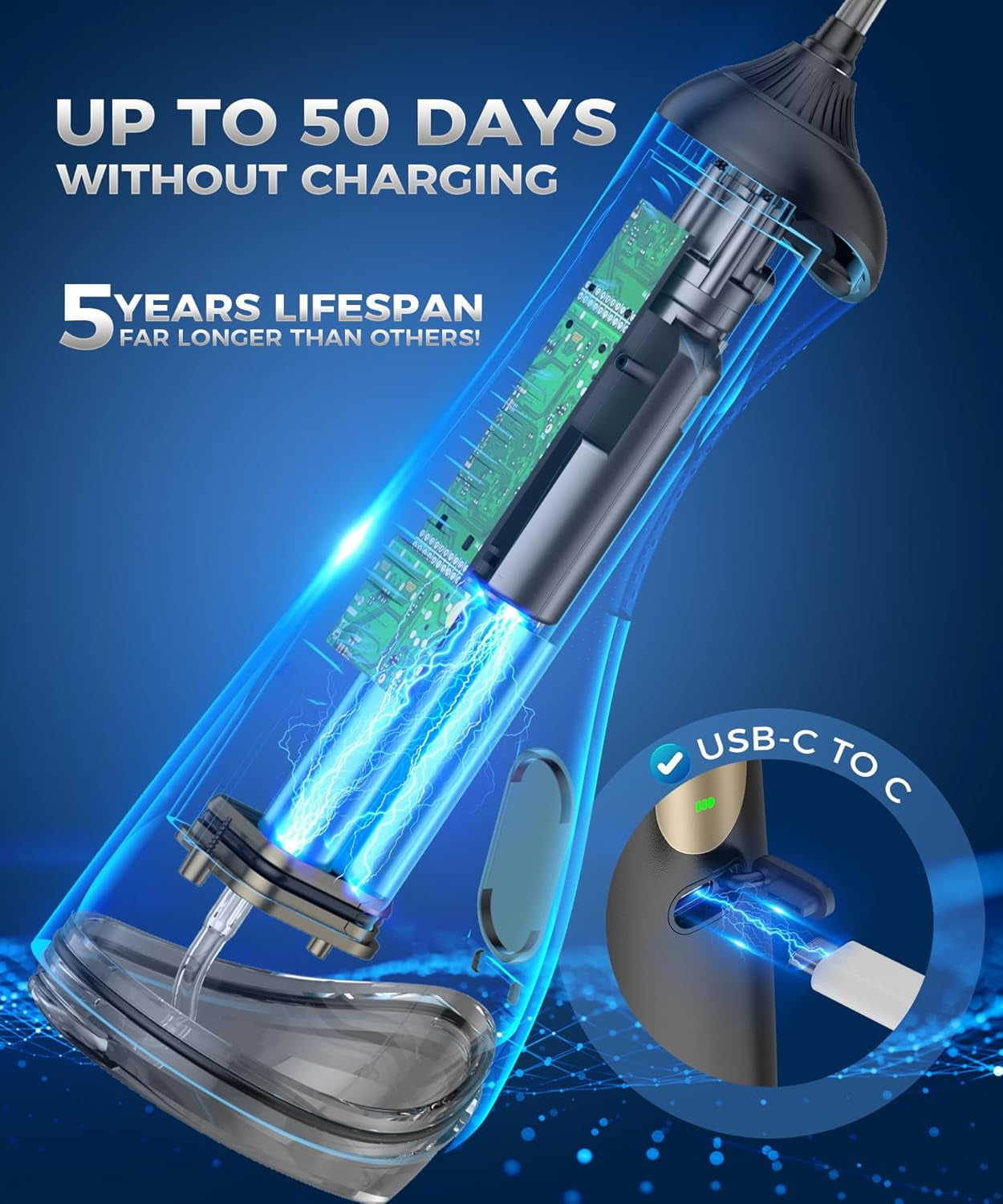 Water Flosser - Unique U-Shaped Tip for All-Round Cleaning, 8 Replacement Tips, 4 Modes Rechargeable Water Dental Flosser with IPX8 Waterproof for Home and Travel, 350 ML Water Tank, Black