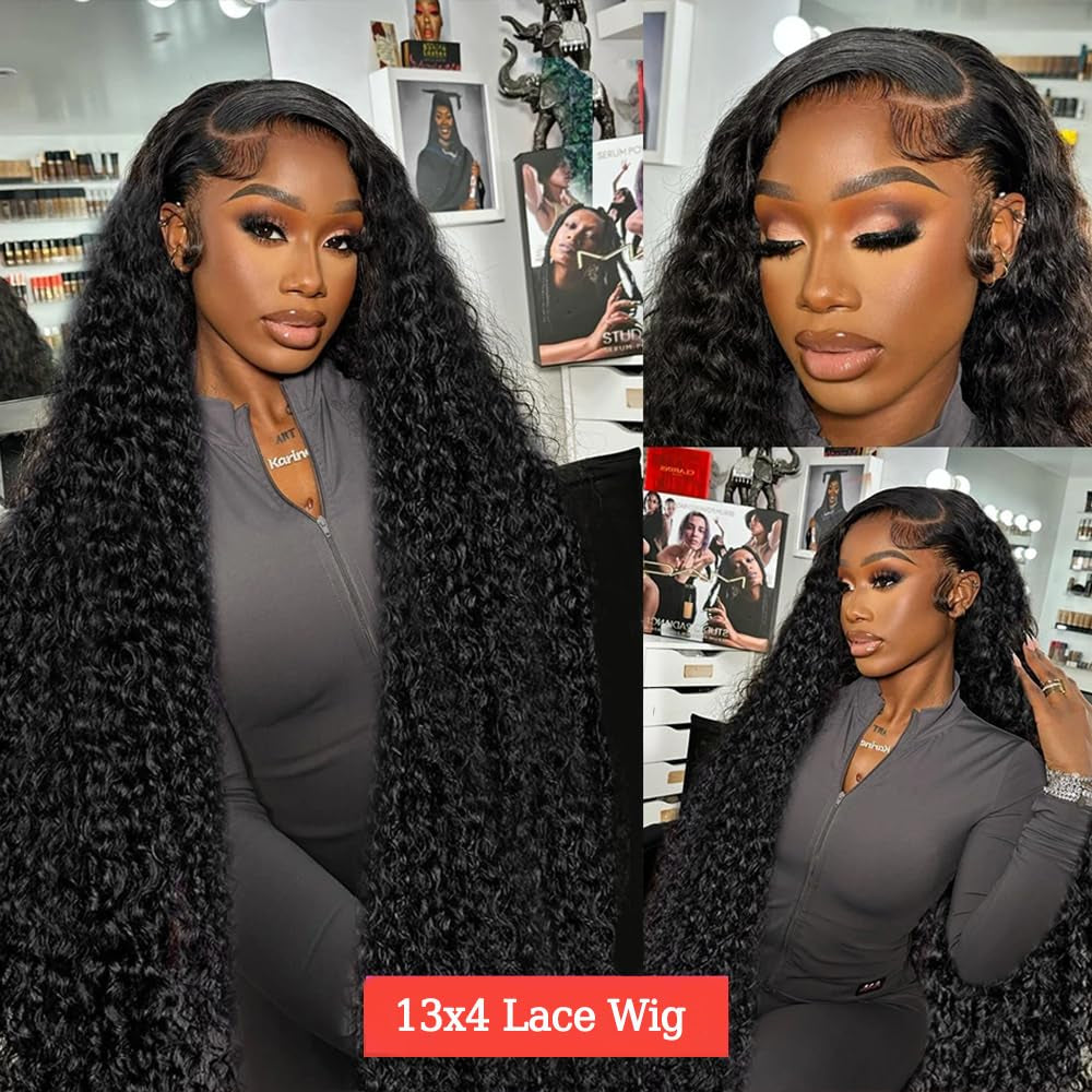 30 Inch Deep Wave Lace Front Wigs Human Hair 13X4 HD Lace Front Wigs Pre Plucked 180% Density Deep Curly Wig Wet and Wavy Glueless Frontal Human Hair Wigs for Women