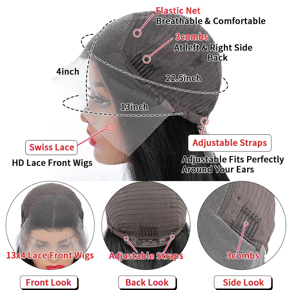 30 Inch Deep Wave Lace Front Wigs Human Hair 13X4 HD Lace Front Wigs Pre Plucked 180% Density Deep Curly Wig Wet and Wavy Glueless Frontal Human Hair Wigs for Women