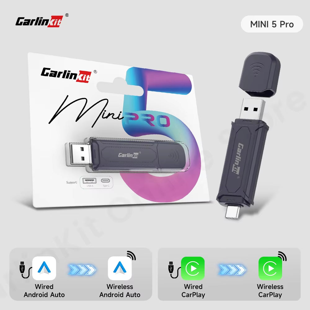 5.0 Carplay Android Auto Wireless Adapter Portable Dongle for OEM Car Radio with Wired Carplay/Android Auto