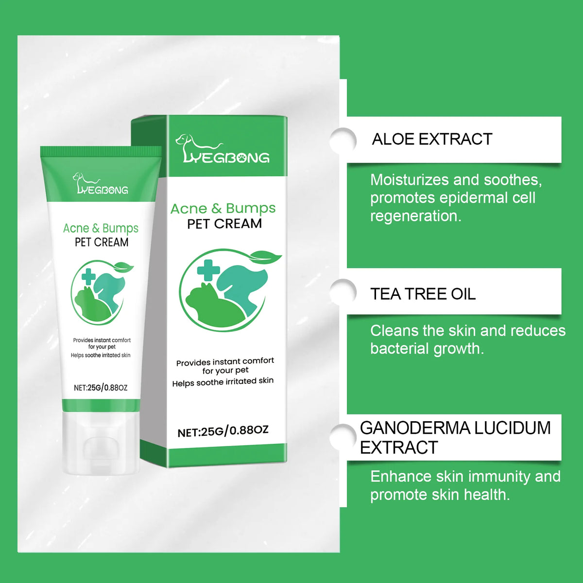 Pet Acne & Bumps Skin Cream, Soothing Skin for Dogs & Cats, Relief Redness Irritated Skin with Calendula & Ganoderma Extract