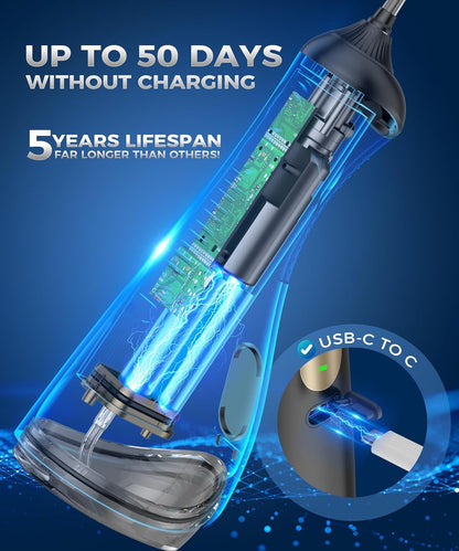 Water Flosser - Unique U-Shaped Tip for All-Round Cleaning, 8 Replacement Tips, 4 Modes Rechargeable Water Dental Flosser with IPX8 Waterproof for Home and Travel, 350 ML Water Tank, Black