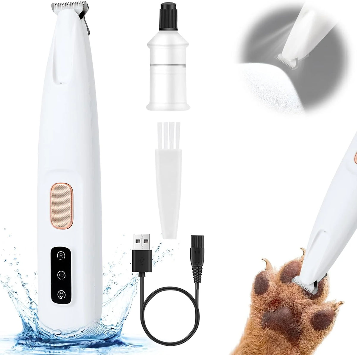 Saffory Electric Pet Paw Trimmer, Rechargeable Low-Noise Trimmer with LED Light for Dogs & Cats