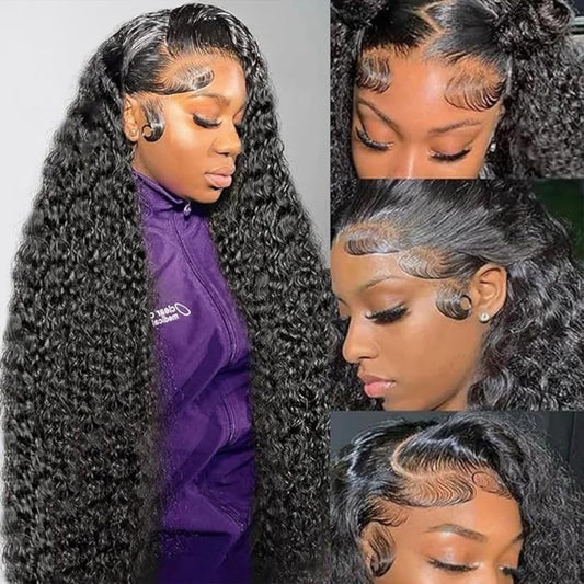 30 Inch Deep Wave Lace Front Wigs Human Hair 13X4 HD Lace Front Wigs Pre Plucked 180% Density Deep Curly Wig Wet and Wavy Glueless Frontal Human Hair Wigs for Women