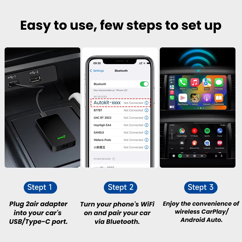 5.0 Carplay Android Auto Wireless Adapter Portable Dongle for OEM Car Radio with Wired Carplay/Android Auto