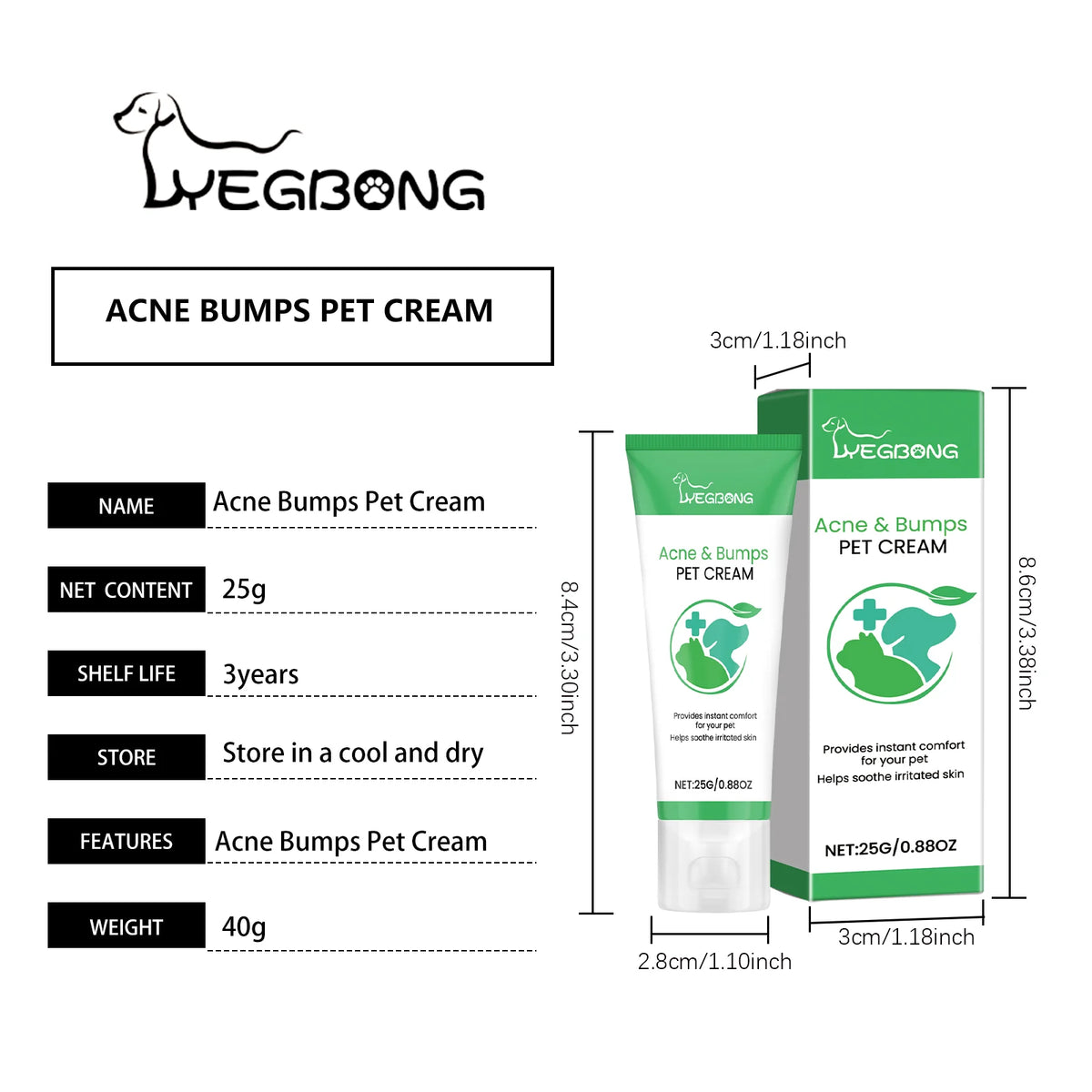 Pet Acne & Bumps Skin Cream, Soothing Skin for Dogs & Cats, Relief Redness Irritated Skin with Calendula & Ganoderma Extract