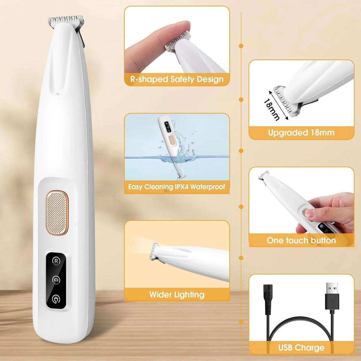 Saffory Electric Pet Paw Trimmer, Rechargeable Low-Noise Trimmer with LED Light for Dogs & Cats
