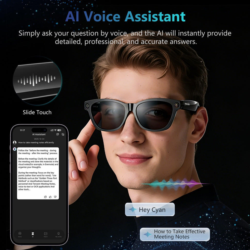 Men AI Smart Glasses 8MP Camera 4K HD Video Recorde Polarized Sunglasses Lenses