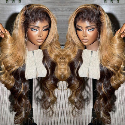 200 Density 13X6 Lace Front Wigs Human Hair Pre Plucked with Baby Hair 4/27 13X6 Honey Blonde Lace Front Wigs Human Hair HD Transparent Body Wave Human Hair Lace Front Wigs for Women 18 Inch