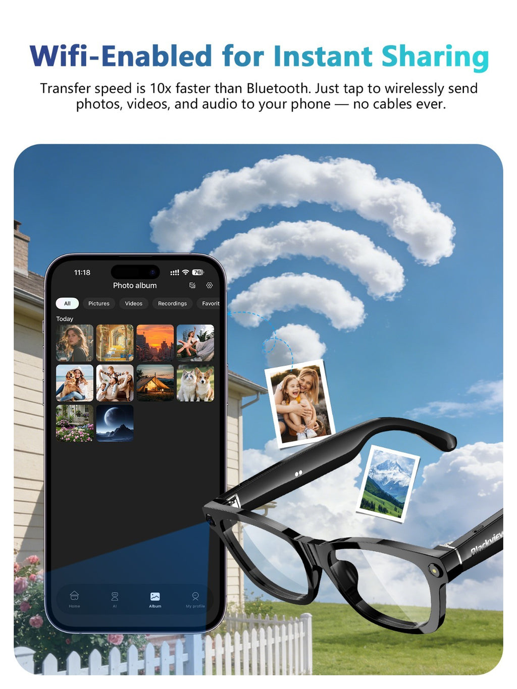 Men AI Smart Glasses 8MP Camera 4K HD Video Recorde Polarized Sunglasses Lenses
