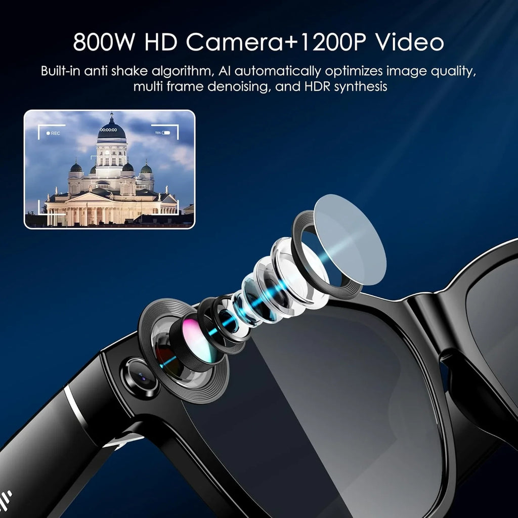 Men AI Smart Glasses 8MP Camera 4K HD Video Recorde Polarized Sunglasses Lenses
